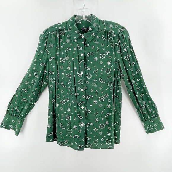 Rails Jesabel Forest Bandana Button Collar Top Shirt Women's Small Green Paisley - Picture 5 of 16